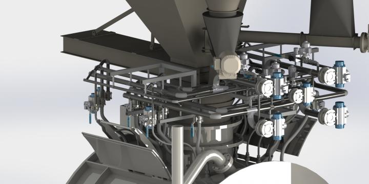 IVS Dosing Technology 3D animatie : vloeistofverdelers en coater door tekenaars gemaakt.